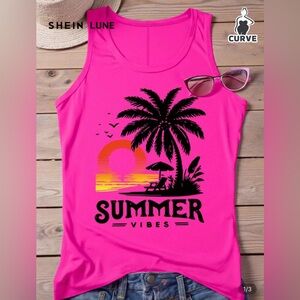 SHEIN Bright Pink Tropical Tank Top